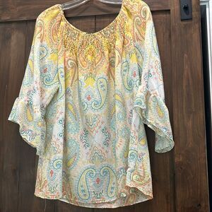 E743 New Directions Paisley Blouse Top 3/4 Sleeve Sz L